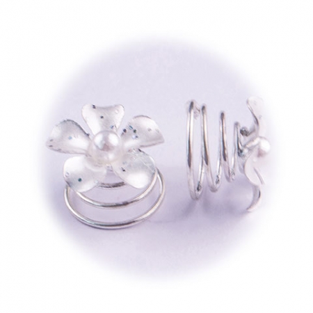 A&A Haarspirale Blume / Glitter / Perle silber